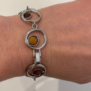 Lía Sophia Women’s Bracelet Silver-Tone Circles Brown Yellow Gemstones Metallic